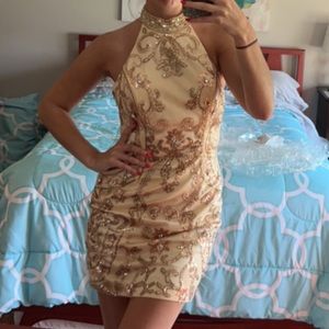 Gold Embellished Homecoming Dress